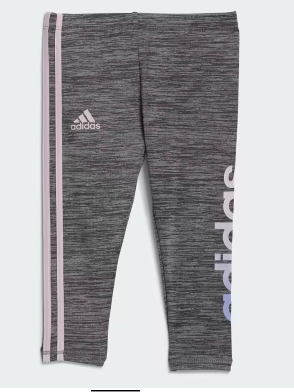 adidas Kids Gray Heather Leggings with Light Pink Side Stripes